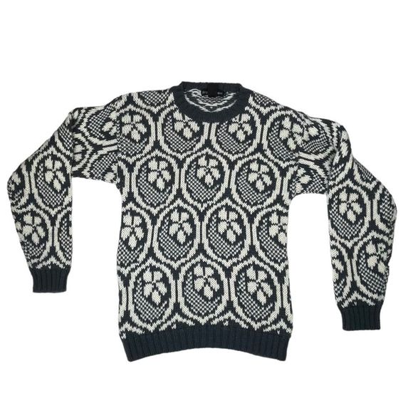 Vintage Royal Robbins Sweater Womens Small Wool Blend Blue Cream Floral - Picture 1 of 9
